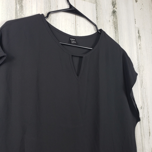 shein sheer basic black key hole short sleeve tshirt women's size M - Picture 2 of 8